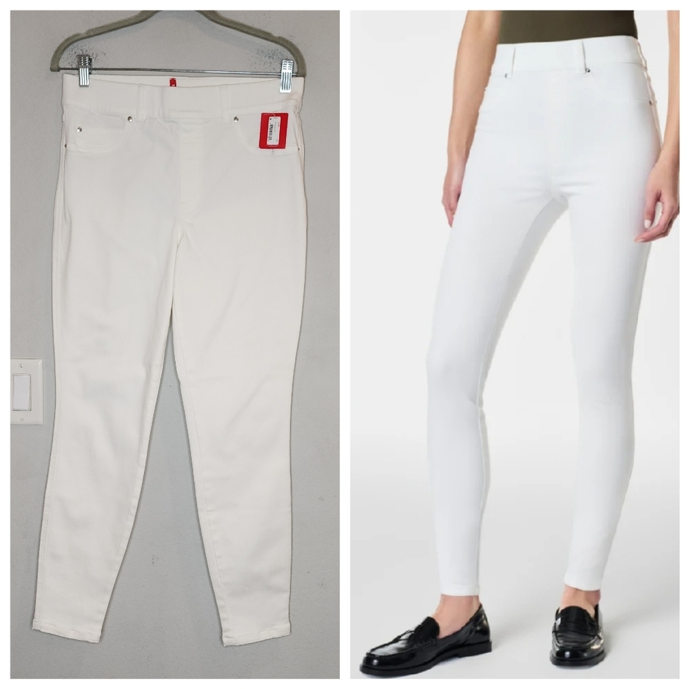 NWT Spanx SPANXshape White EveryWear Ankle Skinny Jeans Size Large Stretch Denim